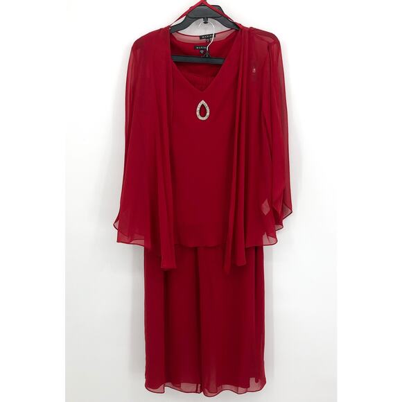 MARINA Womens V-Neck 3-Piece Pant Set Size 10 Red Cranberry Chiffon NWT - Picture 4 of 14